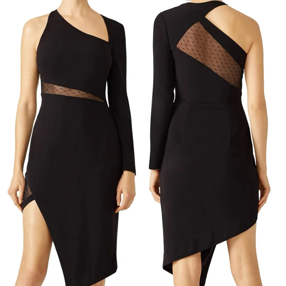 StyleStalker Micah Dress Large One Shoulder Asymmetric Sheer Cocktail Mini Party